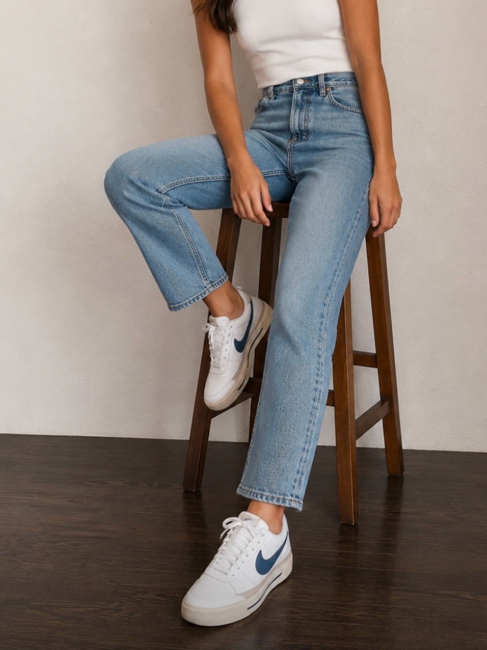 Retro Nike White Sneakers with Blue Swoosh